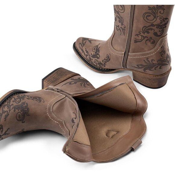 Dream Pairs Women's Brown Western Low Chunky Heels Square Toe Fall Ankle Boots - Picture 5 of 7